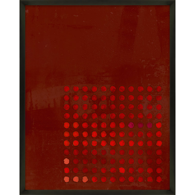 Circles In Squares 7 Painting by Jacques Pilon, 38" H x 30" W x 1.25" D, Black Wood