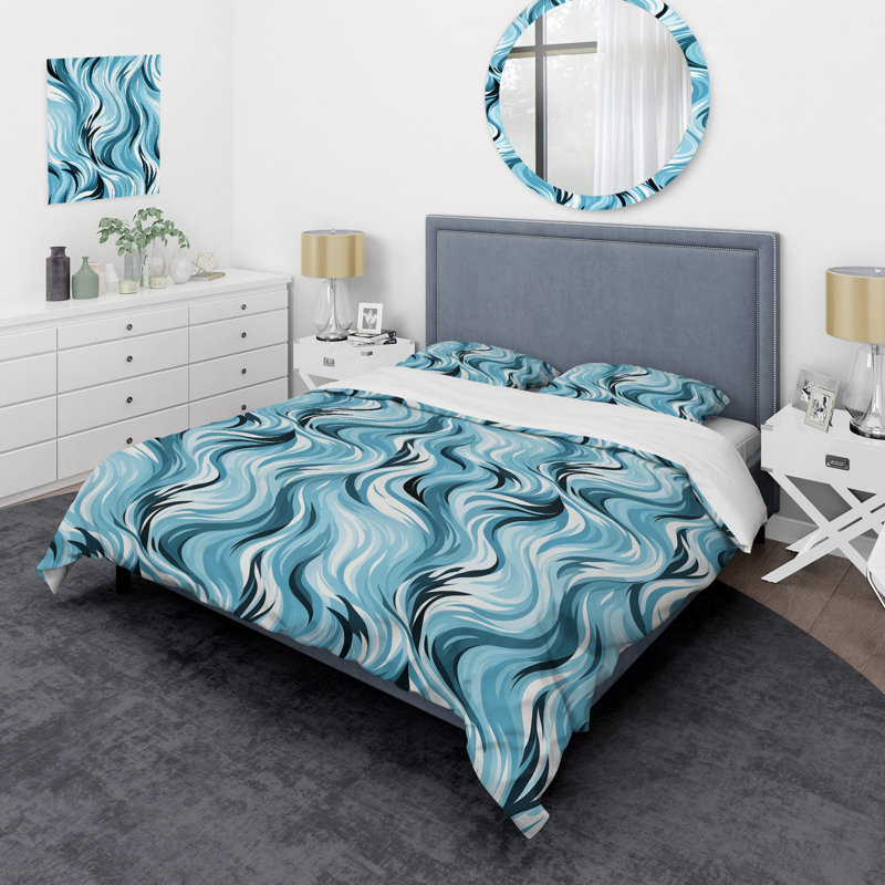 Blue And White Zebra Abstract Harmony Abstract Duvet Cover, Queen Duvet Cover + 2 Standard Shams