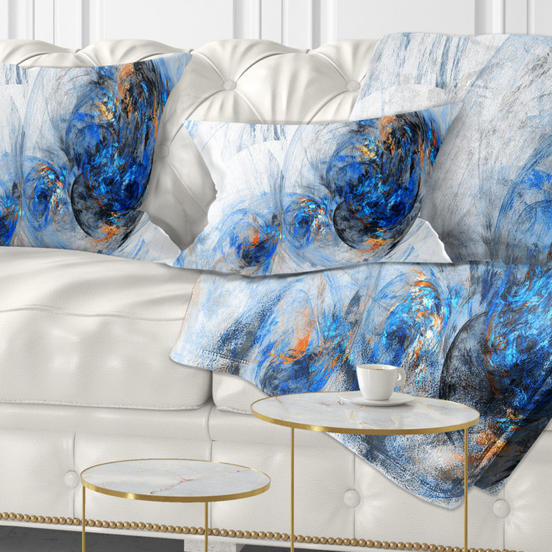 Blue and White Abstract Smoke Print Fabric Pillow