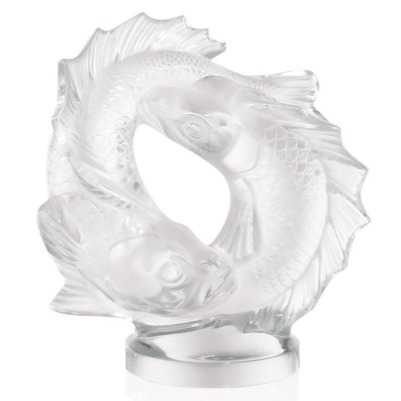 Double Fish Luster Figurine, Clear, 11.26" H x 10.28" W x 5.47" D