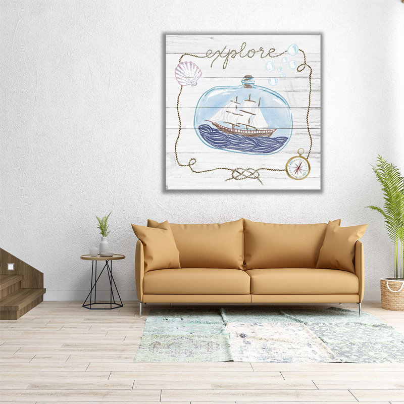 «Ship in a Bottle Explore Shiplap», reproduction d'art sur toile, H 12 po x l 12 po