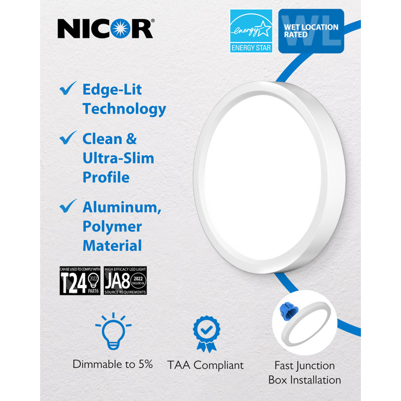 Plafonnier encastré à DEL Kocher, Blanc, H 0,67 po x l 5,35 po x P 5,35 po
