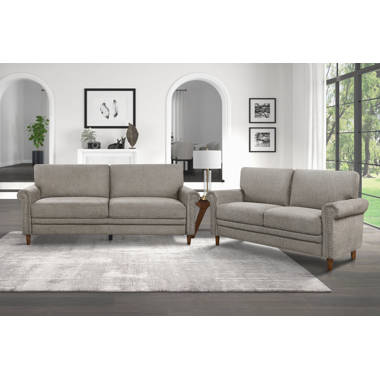 Living Room Furniture 2pc Sofa Set Blue Grey Polyfiber Tufted Sofa Loveseat with Pillows Cushion Couch Solid Pine Latitude Run