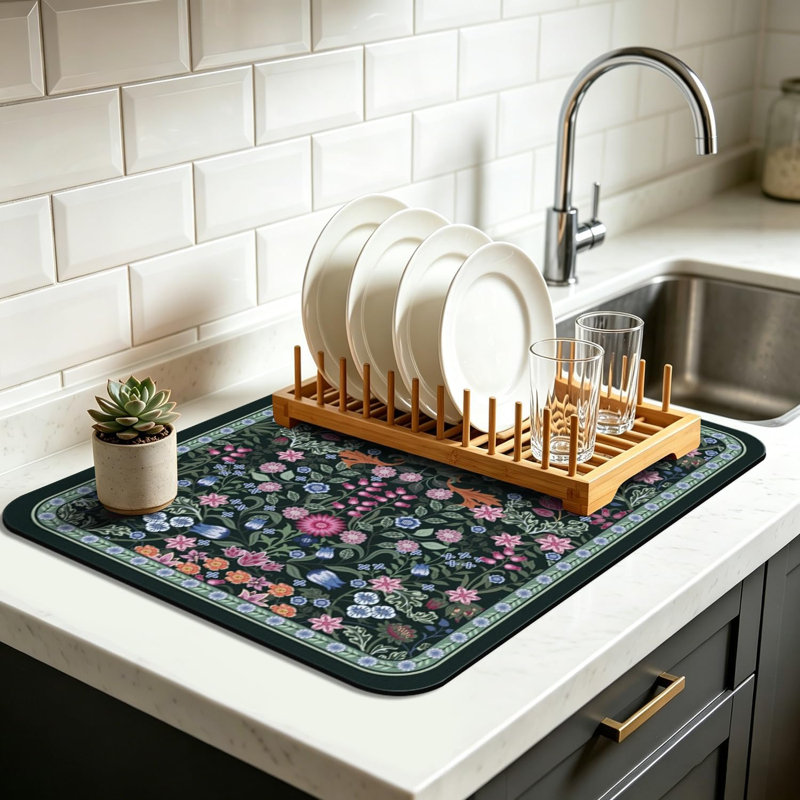 Tapis de vaisselle Vintage Floral 16 x 24 po, tapis de cuisine pour tapis de cuisine très grand et absorbant