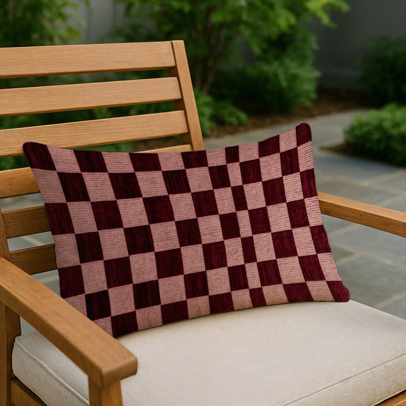 Coussin décoratif à carreaux brun intérieur et extérieur, Red Checkered 129, Rectangle H 20 po x l 14 po