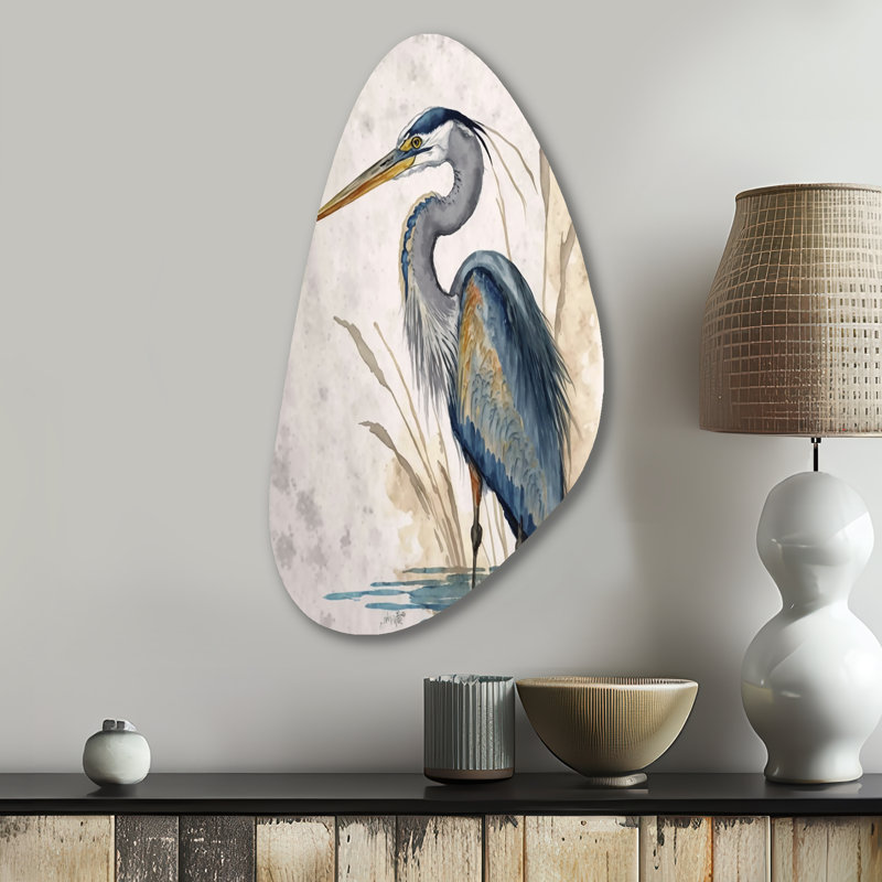 ëHeron By The Waterside Watercolor IIë, art mural en forme de chute d'animaux Heron, H 31 po x l 17 po
