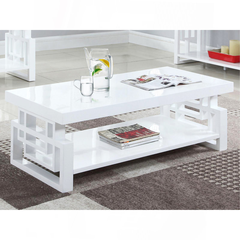 Table basse rectangulaire haute brillance blanche