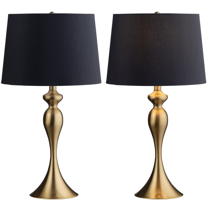 Ensemble de 2 lampes de table en acier de 25,5 po avec abat-jour en lin, Or brossé, Noir, noir, noir, noir