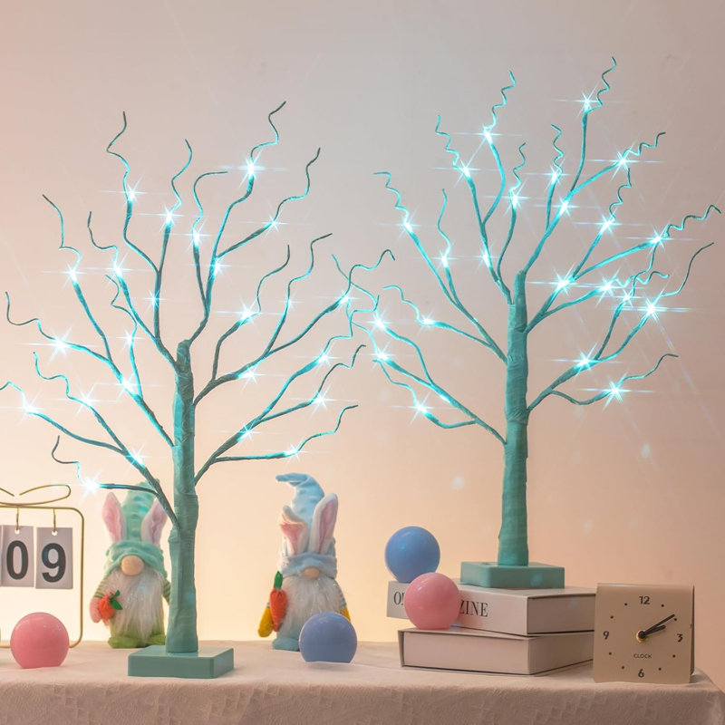 2-Pack Blue-Green Lighted Christmas Trees with Battery-Powered Timer for Indoor Holiday Decor