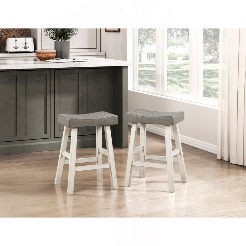 Ensemble de 2 tabourets à hauteur de comptoir de style transitionnel, meubles en bois d'hévéa massif, Blanc / café