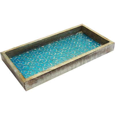 Plateau de meuble-lavabo en bois et mosaïque bleue, 13 po, brun et bleu