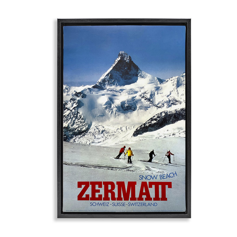 Cadre flottant Zermatt Snow Beach, design par Vintage Posters, H 25 po x l 17 po, Cadre flottant noir de jais