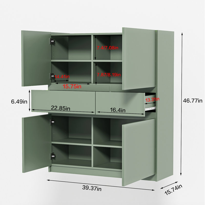 Westervelt Wooden Storage Cabinet With 4 Doors And 2 Drawers, Green
