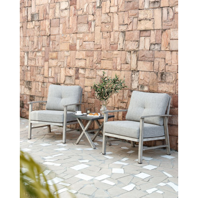 Seehill Aluminum 3-Piece Outdoor Furniture Set, 2 Aluminum Armchairs & Resin Top Side Table, Weatherproof, UV-Resistant, Durable For Backyard, Poolside, Patio, Commercial Spaces, Silver Gray