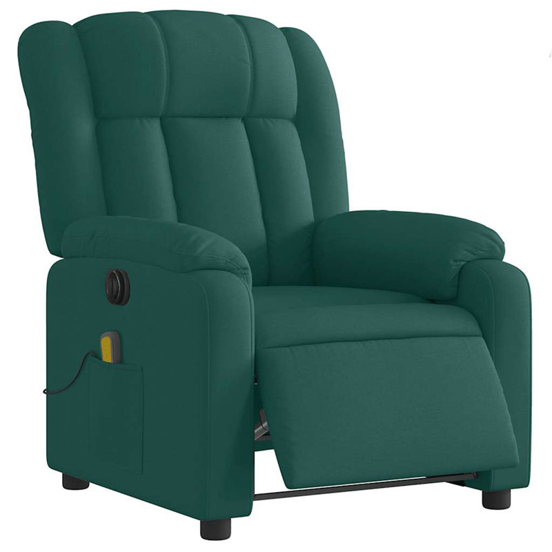 vidaXL Massage Recliner Chair, Adjustable, Dark Green Polyester, Power