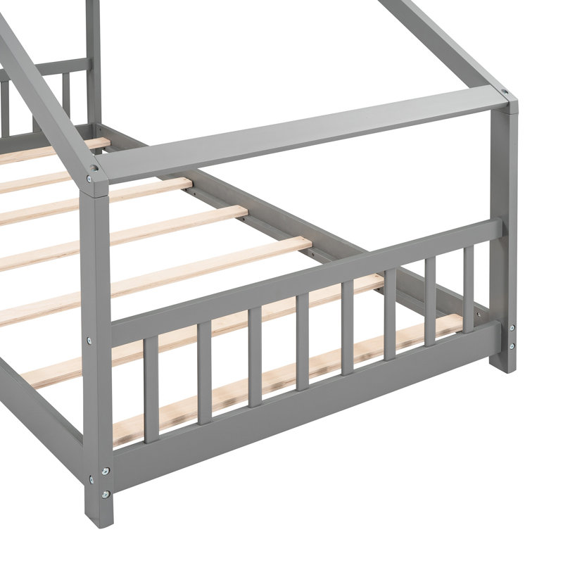 Twin Size Gray House Bed - A Semi Enclosed Environment For ' Sleep, Pinewood Structure, 80.7"L X 41.2"W 53.9"H With Roof Space To Relax And Have Fun, Pine, 50.97Lbs