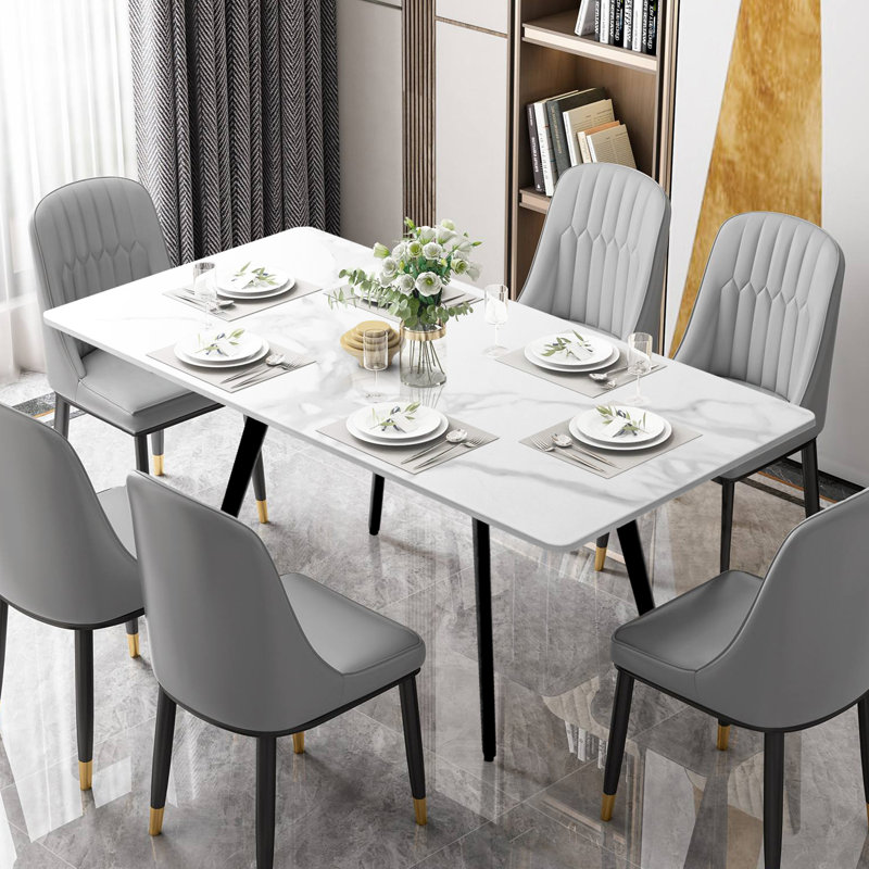 Table de salle à manger rectangulaire en faux marbre, Blanc, L 27,6 po x L 55,1 po