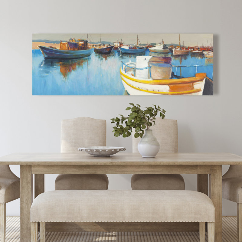 Bateaux de pêche à la marina - décor de toile de chambre à coucher