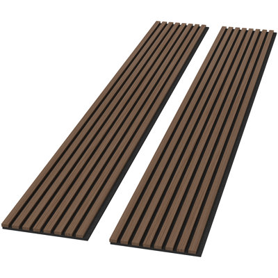 Ensemble de 2 panneaux muraux en bois massif acoustique, 94,49 po x 12,6 po à lattes de bois insonorisées, noyer + bois
