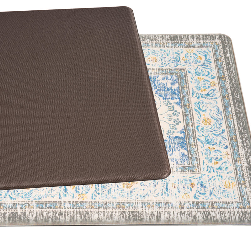 Anti-Fatigue Medallion Floral Blue/Ivory/Gray Mat, Rectangle 1'6" x 2'6"