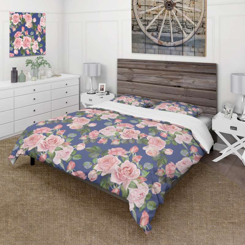 Roses rétro - ensemble de housse de couette traditionnel - microfibre de polyester