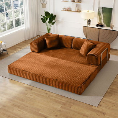 Addisin King-Size Foldable Sleeper Sofa Bed – Convertible Compression Mattress Couch with 2 Removable Bolster Armrests & 2 Pillows
