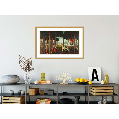 The Story of Nastagio degli Onesti: Nastagio's Vision of the Ghostly Pursuit in the Forest 1483 or 1487 by Sandro Botticelli - Framed Giclee Print