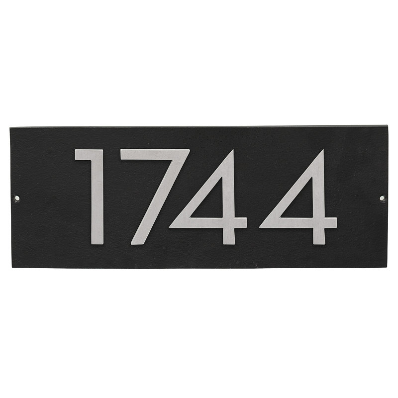 Floating 1-Line Wall Address Plaque, Brushed Aluminum, Black