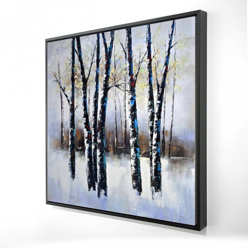 Reproduction d'arbres givrés sur toile, H 24 po x l 24 po