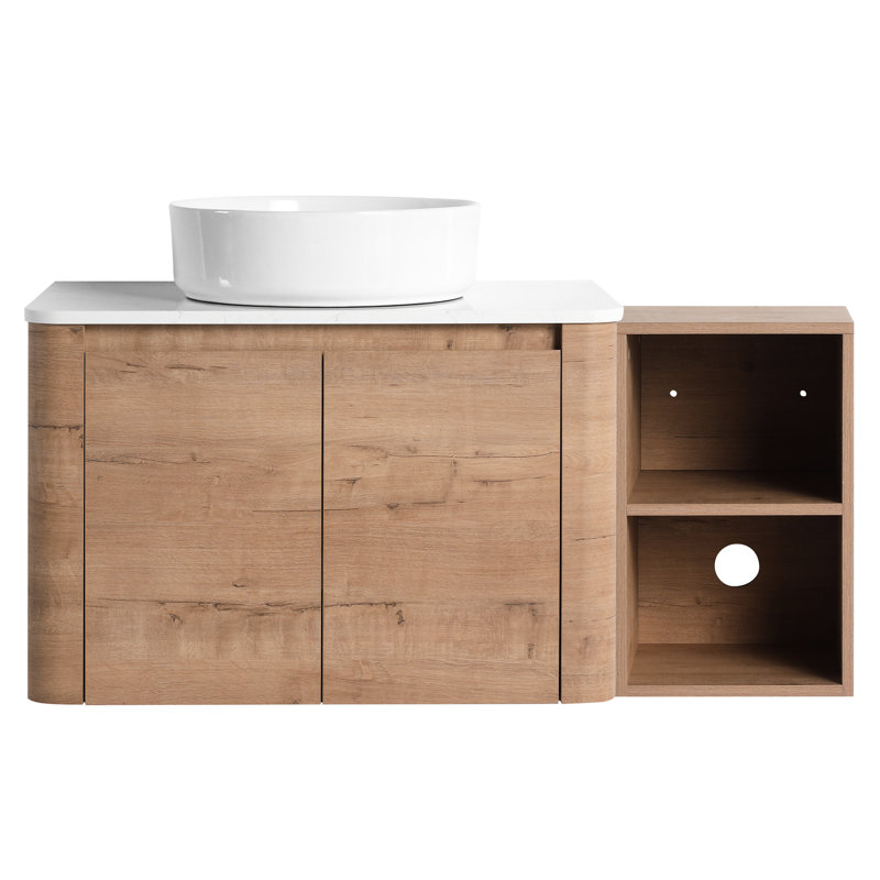 Meuble-lavabo de salle de bain avec lavabo d'art en céramique 42 po, 1 tablette de rangement, 2 portes à fermeture en douceur, contreplaqué - pratique et fonctionnel