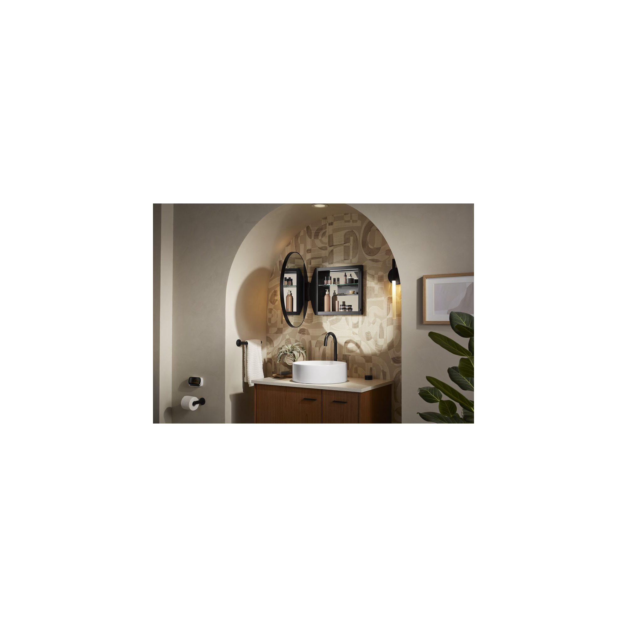 Verdera 24 in Round Framed Medicine Cabinet, Surface Mount or Recessed, Brushed Nickel