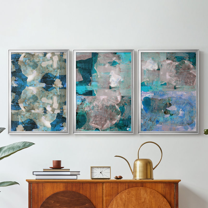 Impasto II  -Custom Framed  Wrapped Gallery Canvas - 3 Pieces, Silver, 19" H x 27" W