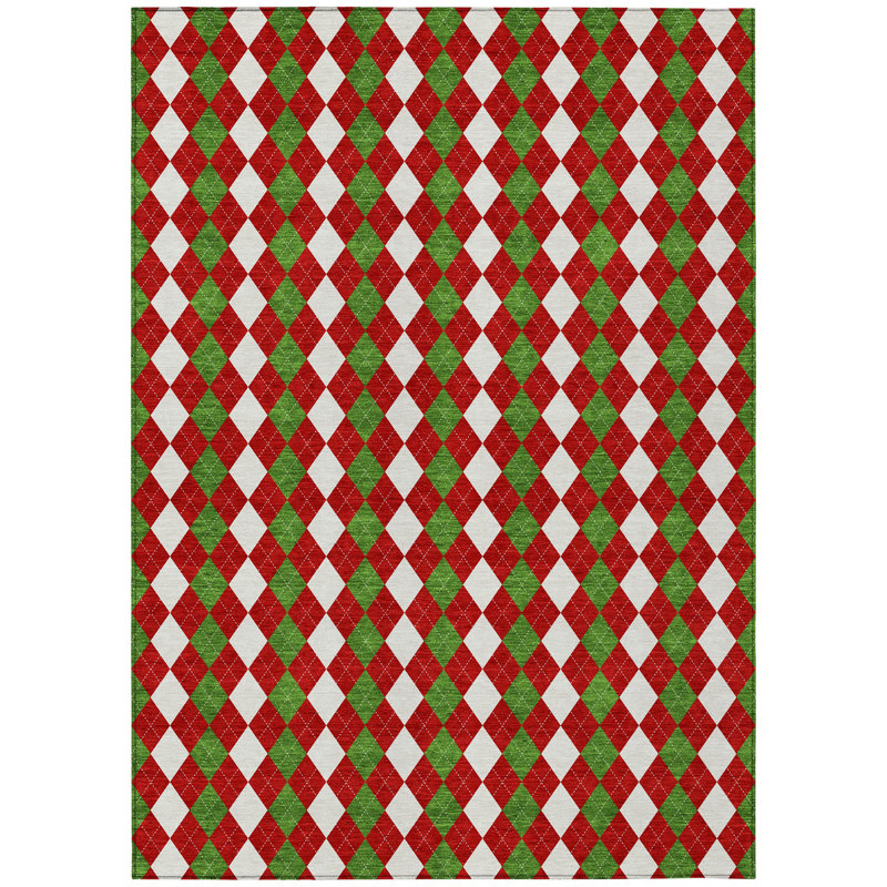 Machine Washable Indoor/Outdoor Xhevrie Red Rug, Rectangle 2'6" x 3'10"