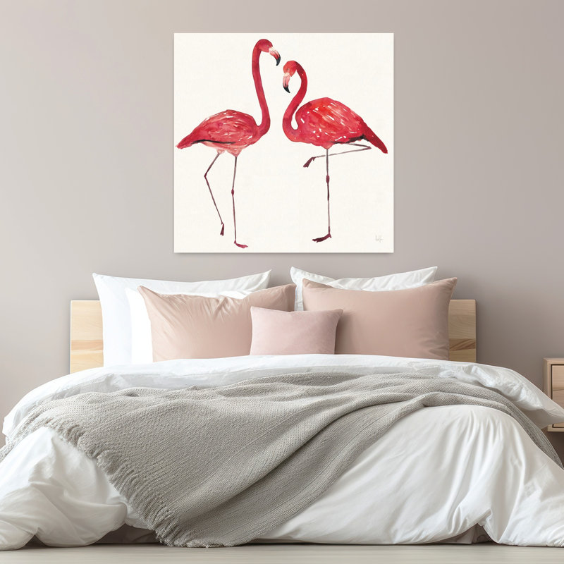Art tropical, oiseau tropical, flamant rose, H 32 po x l 32 po
