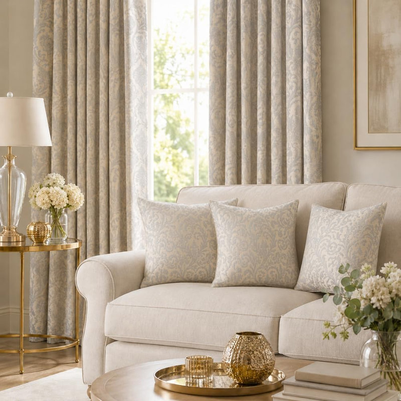 MHG Living Jacquard Cushion Covers - Pack of 2,4 Indoor / Outdoor Cream Square Cushion Pad, Pack of 2