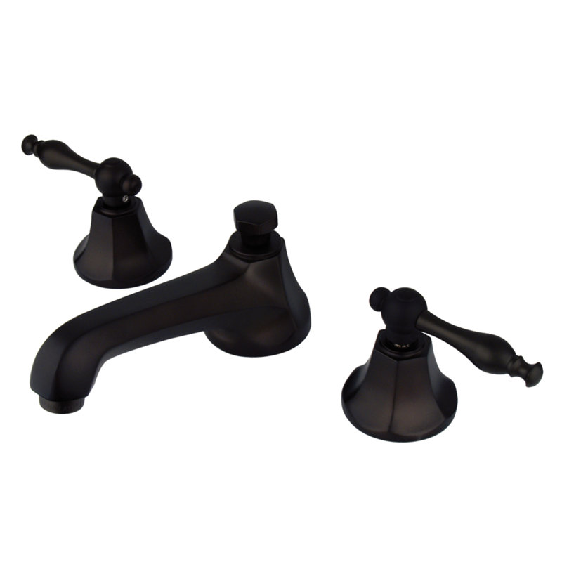 Kingston Brass Naples Two-Handle 3-Hole Deck Mount Widespread Bathroom Faucet with Brass Pop-Up Drain, Oil Rubbed Bronze