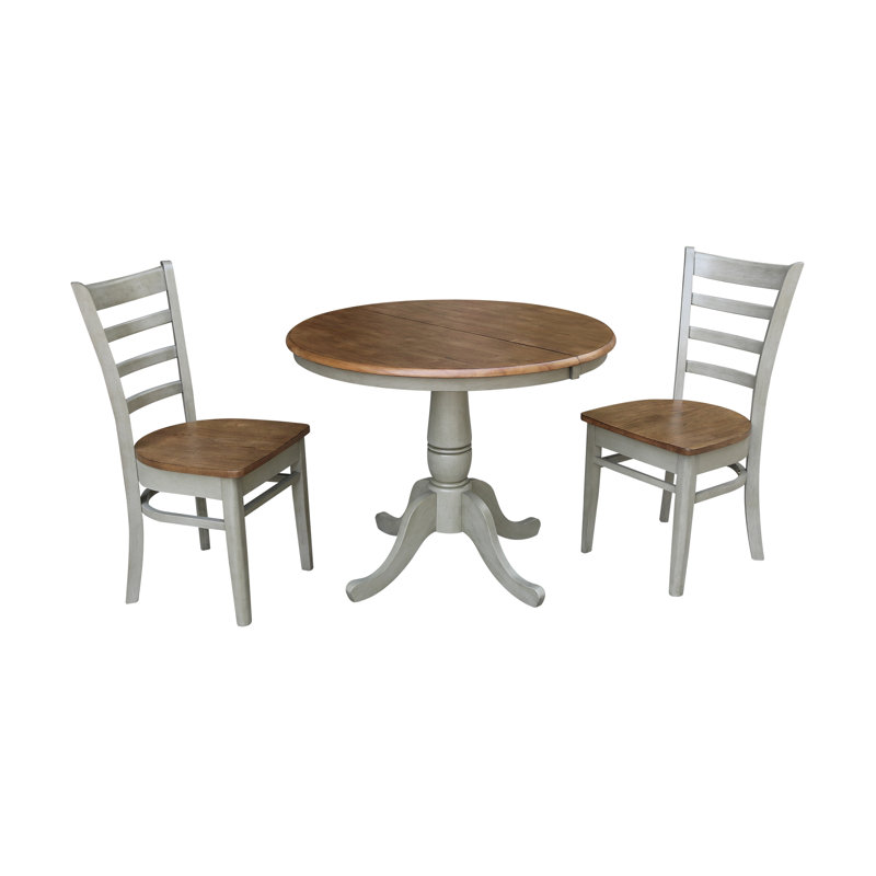 Ensemble de salle à manger extensible en bois massif Echols, Hickory / pierre, 3