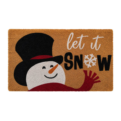 Tapis de bienvenue extérieur antidérapant en fibre de coco Let it Snow - 18 po x 30 po