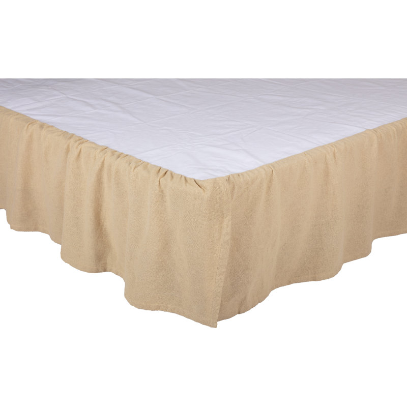 Vintage Tan Cotton Burlap Ruffled King Bed Skirt