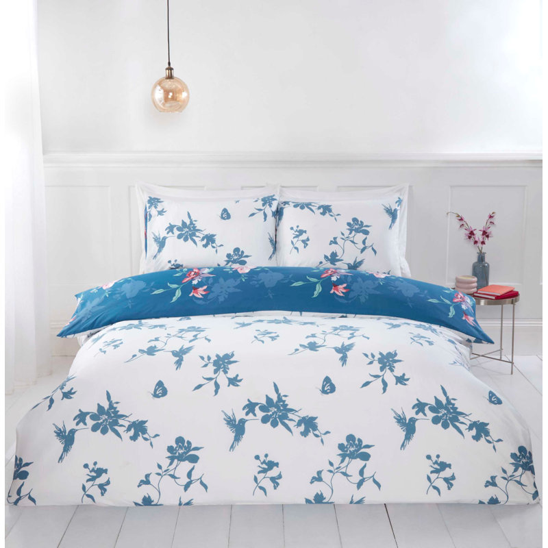 Dupre Microfiber / Polyester Floral Duvet Cover with Pillowcases, Blue, King Duvet Cover + 2 Standard Pillowcase