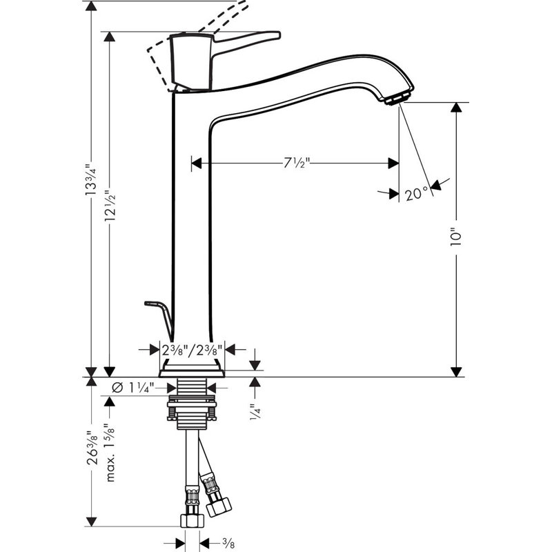 Robinet Hansgrohe Metropol Classic à un trou avec assemblage de drain, 1,2 gallon par minute, Nickel poli