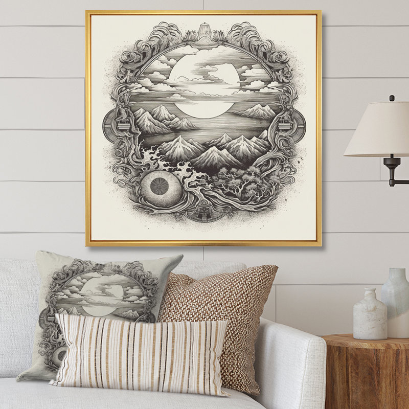 Paysage asiatique intemporel - Impression, H 36 po x l 36 po x P 1,5 po, Cadre flottant doré