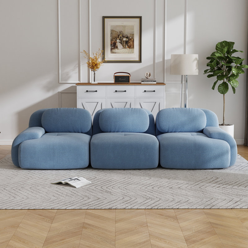 Canapé désossé en velours côtelé modulaire multi-combinaison anti-dérapant pour les salons, 3, Bleu