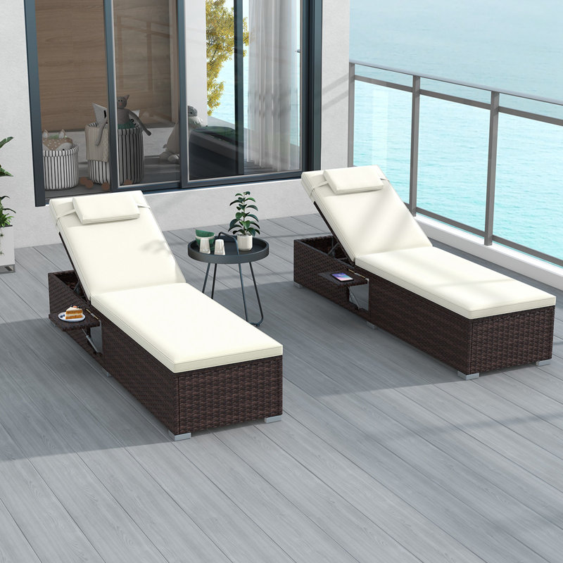 Chaise longue de patio 1 pièce avec dossier à 6 niveaux Ebern Designs, Blanc cassé