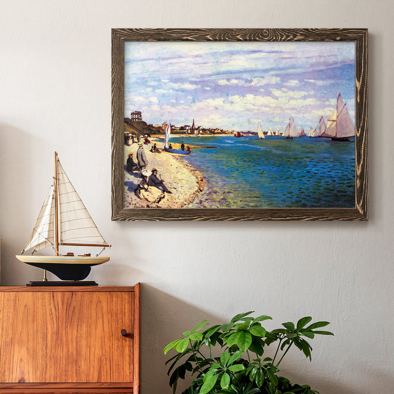 «The Beach at Sainte Adresse» par Monet - Toile tendue avec châssis rustique, Noyer, H 28 po x l 42 po x P 1,5 po