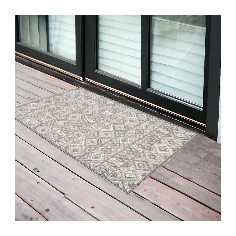 Tapis intérieur gris à motif aztèque ivoire gris, Rectangle 3 pi x 5 pi