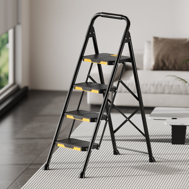 4 Step Ladder,Metal ladder,Folding Step Stool Pass 800 lbs Load Testing,Library Ladder,Decorative Kitchen Step Ladder