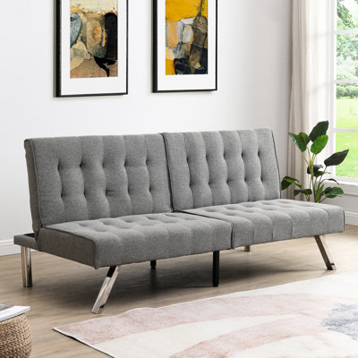 Grey Futon Convertible To Bed, Wood Frame And Stainless Leg, Ergonomic Design, 67.99in Depth, 33.06in Width, 31.85in Height, 650lbs Capacity Fabric Be