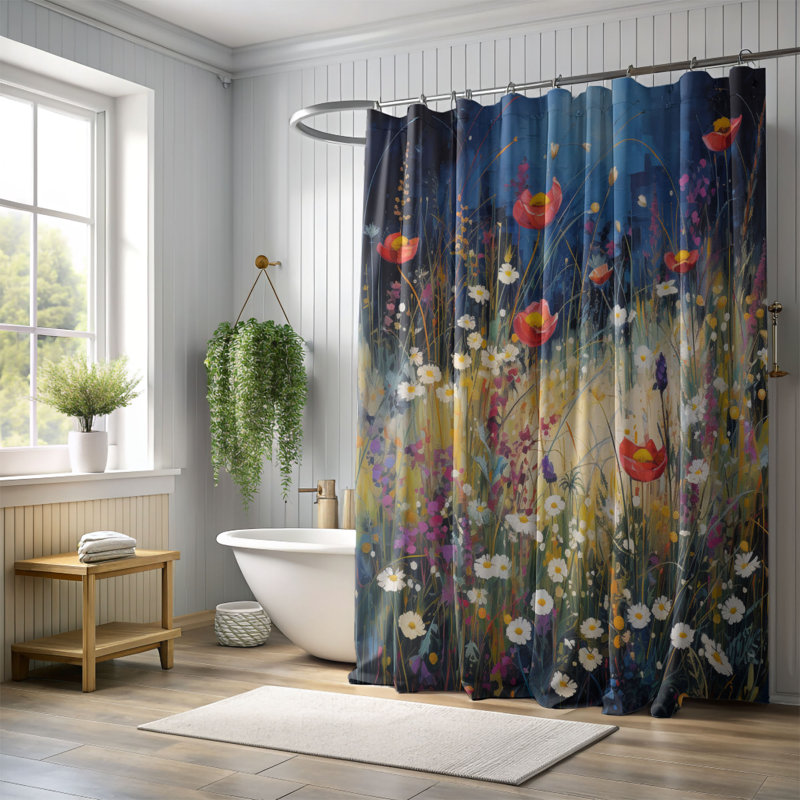 Rideau de douche standard 1 pièce Wildflower, H 74 po x l 71 po