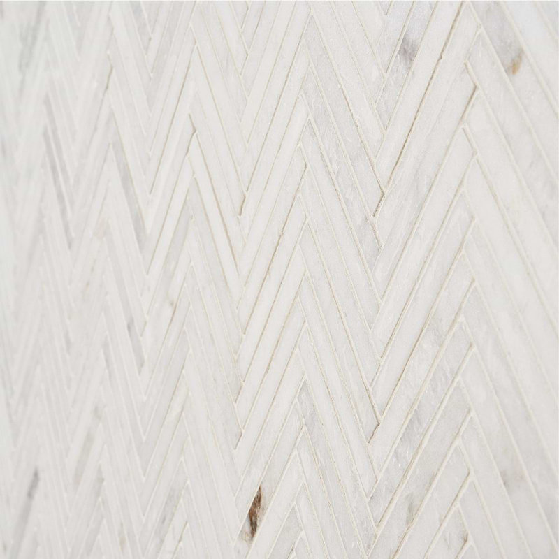 Alaska White .5x4 Herringbone Polished Marble Mosaic Tile